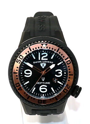 Swiss Legend Men's Neptune Black Stainless Swiss Quartz Watch Silicone SL-21818