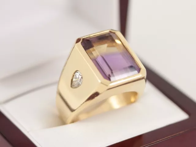 Exceptional Diamond and Dichroic Quartz Ring 14k Gold Size S 1/2 585 AD42