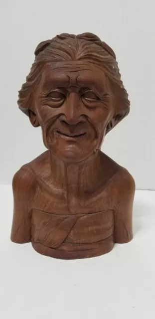 Vintage Carved wood Bali Statue Male Bust Art Sculpture Indonesian