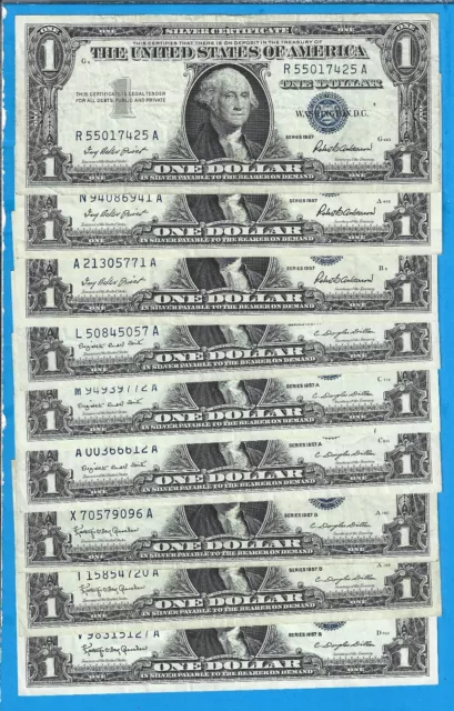 1957/A/B $1 Silver Certificates,3) Each Series,9)Notes,Blue Seal,Circ VF+,Nice!