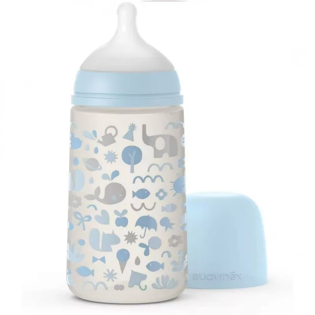 SUAVINEX Memories 3m+ - Slow flow symmetrical teat baby bottle 270 ml - Blue