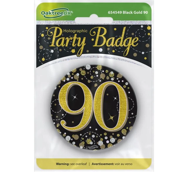 Insignia De Pin Holográfico De Cumpleaños 90 Negro Oro Y Plata 3