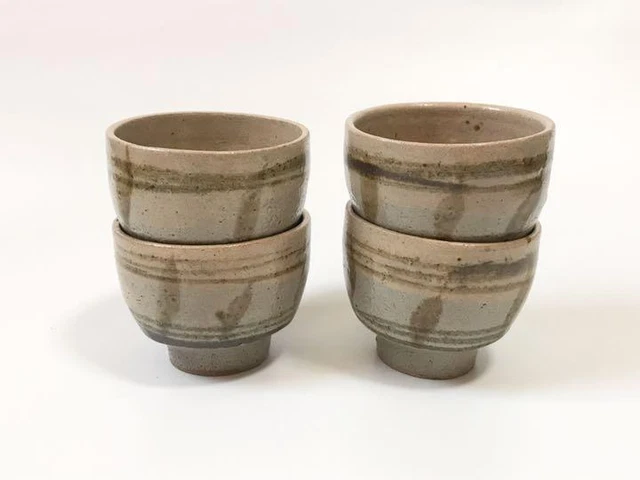 Shoji Hamada 4 Pcs Teacup Japanese Traditional Pottery Yunomi Mashiko Vintage