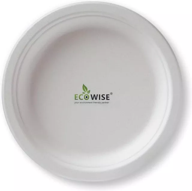 25 PACK, Strong X-Large Round Sugarcane Disposable Bagasse Plates 12 inch
