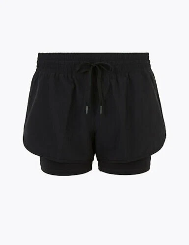 M&S Goodmove Pantaloncini NERI STRATIFICATI CORSA SPORT PALESTRA UK 18