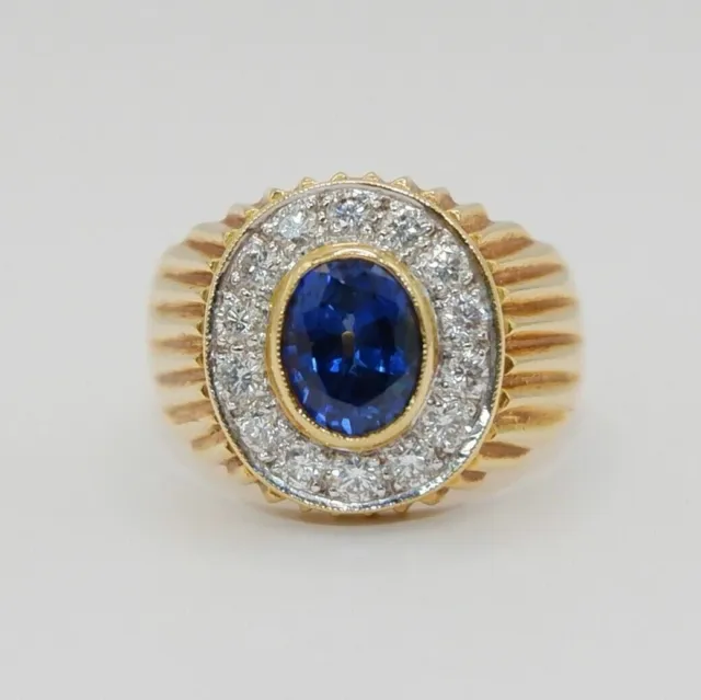 3.4CT Lab Created Sapphire Men's Art Deco Engagement Ring 14k Yellow Gold Plated
