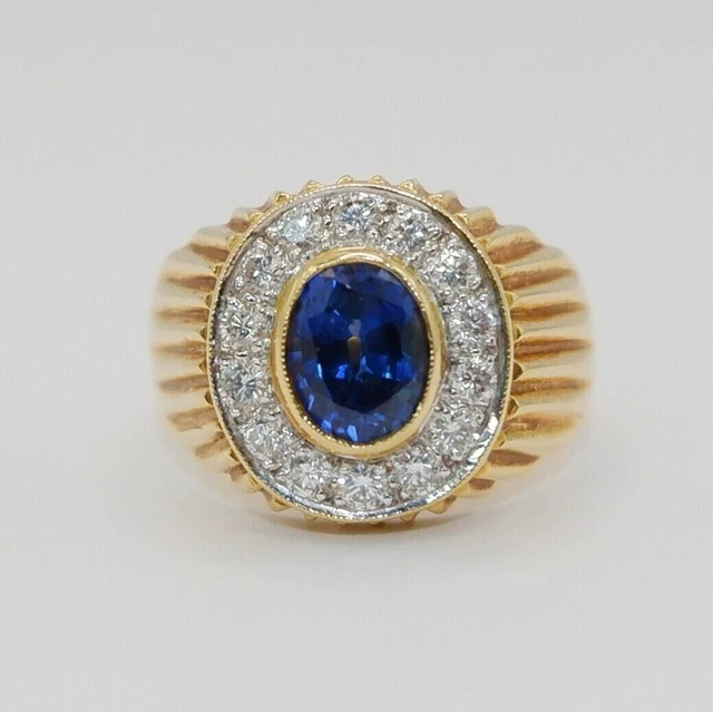 3.4CT Lab Created Sapphire Men's Art Deco Engagement Ring 14k Yellow Gold Plated