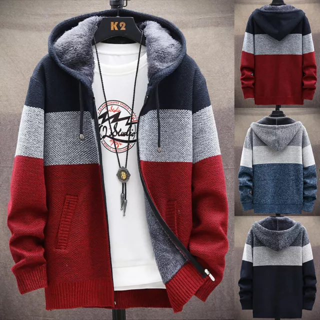 Mens Thick Warm Fleece Lined Hooded Hoodie Winter Zip Up Coat Jacket Sweatshirt