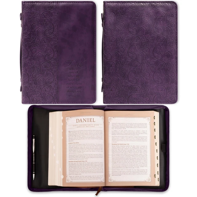 Christian Art Gifts Purple Faux Leather Bible Cover for Women | Faith Purple