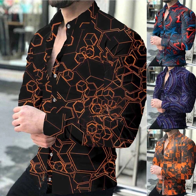 Camicie abito da uomo stampa alla moda vestibilità muscolare maniche lunghe abb