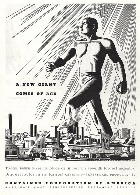 1936 Container Corporation: New Giant Comes of Age Vintage Print Ad 1936 Container Corporation: New Giant Comes of Age Vintage Print Ad