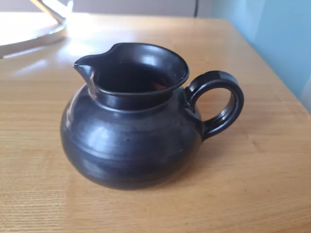 Vintage Prinknash Pottery Squat Cream Jug (Pewter/Black Lustre Glaze)