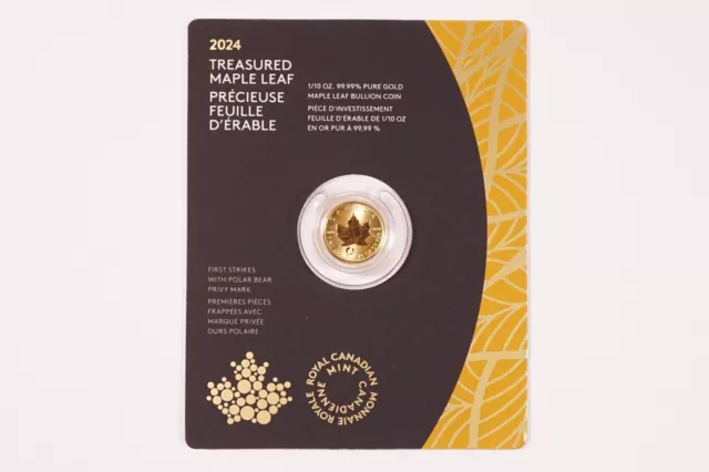 2024 Canada THE MAPLE LEAF /  POLAR BEAR  1/10oz $5 Fine Gold Coin  #NUC-636