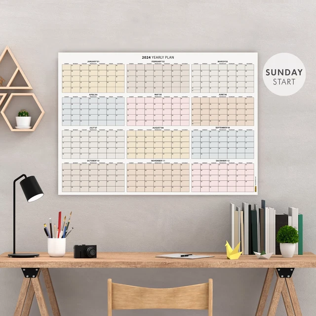2024 WALL CALENDAR, SUNDAY Start, Wall Planner, 2024 Year Planner