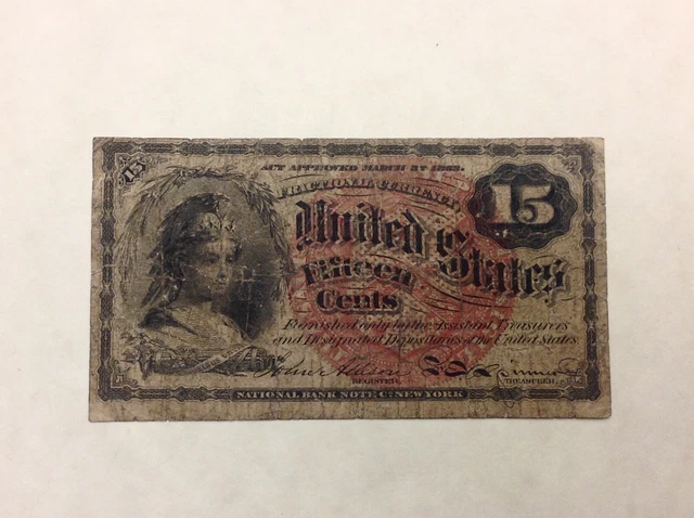 ~ Fr 1271 4th Issue 15 Cents Bust of Columbia US Fractional Currency Note