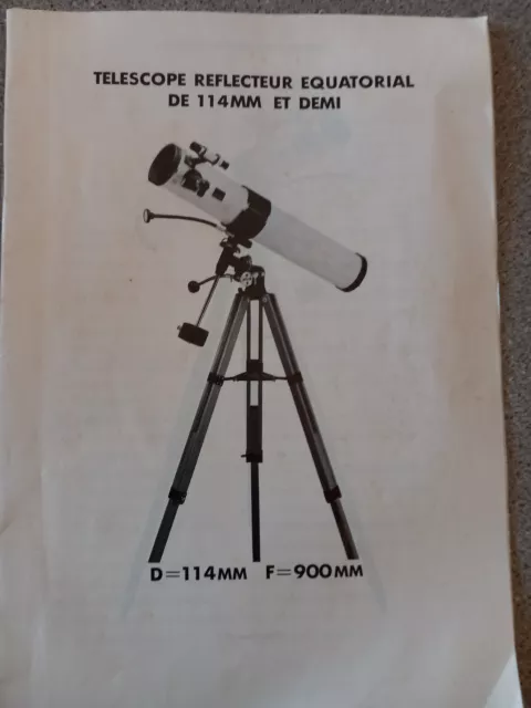 télescope réflecteur équatorial D:114,F:900 avec notice et accessoires.