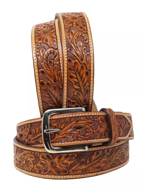 Men's Western Rodeo Fashion Tooled Floral Genuine Leather Belt 2648RS