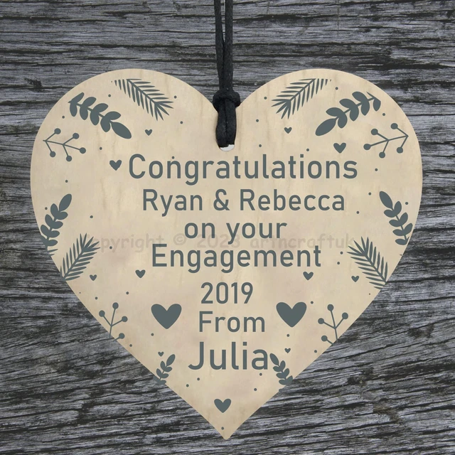 Regalo de felicitaciones para pareja placa de regalo personalizada compromiso corazón de madera