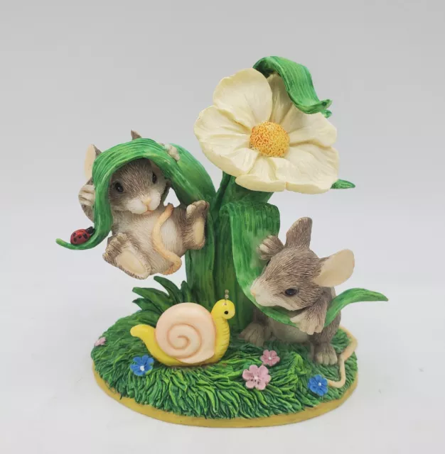 Fitz Floyd Charming Tails Hanging Around Mouse Mice Snail Flower Figurine Hangin