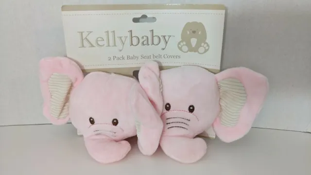 NEW Kellytoy Kellybaby 3.5" Pink Elephant 2 Pack Seatbelt Covers