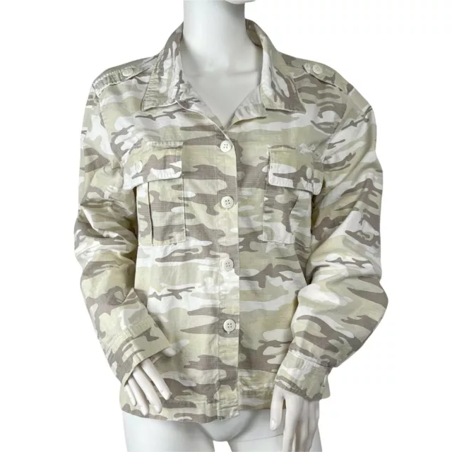 Sanctuary Neutral Beige Camo Print Lightweight Button Utility Jacket Size Large