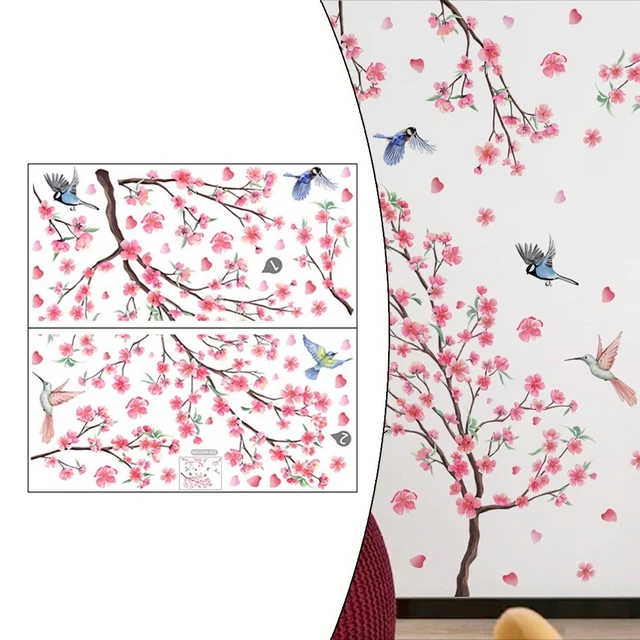 STICKER MURAL MURAL collé à la main murs plats fleurs de cerisier ...