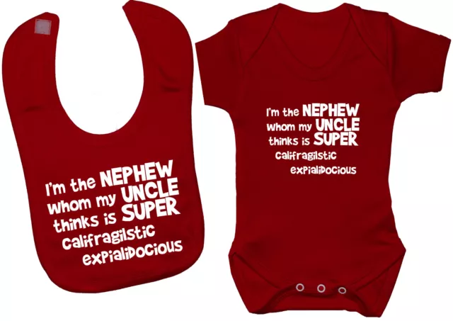 Nephew Uncle Babygrow Bodysuit Romper T-Shirt & Feeding Bib 0-24m Boy Girl