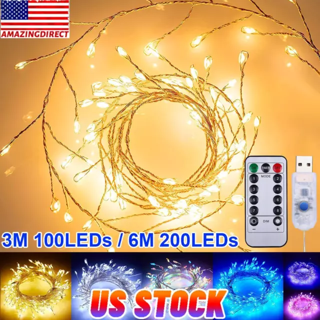100/200 LED Fairy String Lights USB Plug in Remote Christmas Garden Party Timer