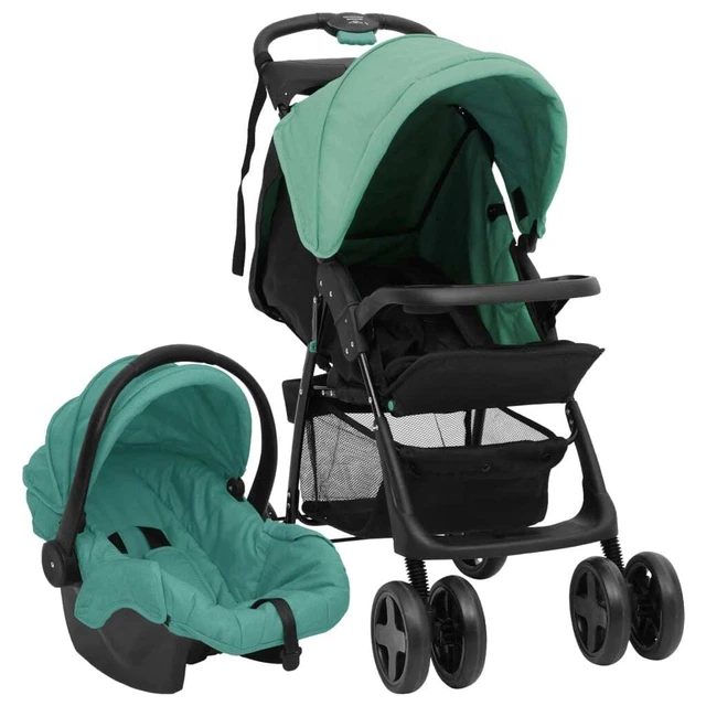 Poussette pour bébé 3-en-1 Vert et noir Acier