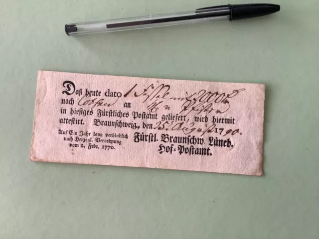 Germany Braunschweig 1790 postal note Ref A1592