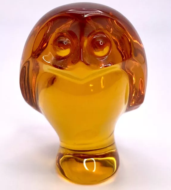 Vintage 1 7/8" Orange Amber Signed Baccarat France Crystal OWL Bird Figurine