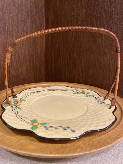 Vintage HOTTA YU SHOTEN - MAJOLICA Yellow Basket Weave Serving Plate - Japan