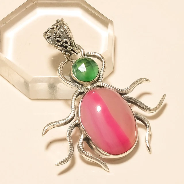 Natural Botswana Pink Onyx Agate Pendant 925 Sterling Silver Handmade Jewelry