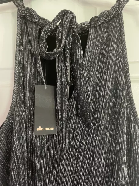 NWT $228 ELLA MOSS Black Silver Cerine METALLIC Stripe Tiered Party Dress L 2