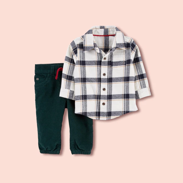 Carter's Baby Boy 2-Piece Plaid Button-Front Shirt&Corduroy Pant Set Holiday NWT