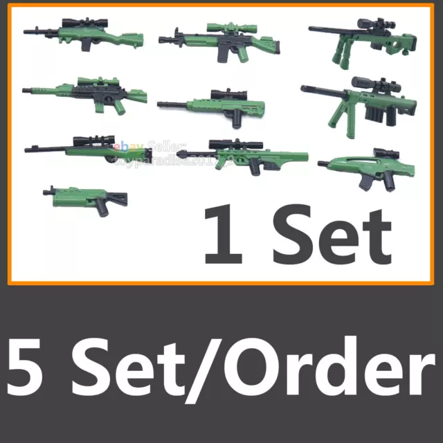 Military Weapon Machine Gun Rifle Pistol Building Blocks Toy DIY Set Lot Green