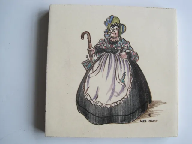 Vintage 4 1/8" Rhotico Tile - Mrs Gamp (Dickens Martin Chuzzlewit)- Rosalind Ord