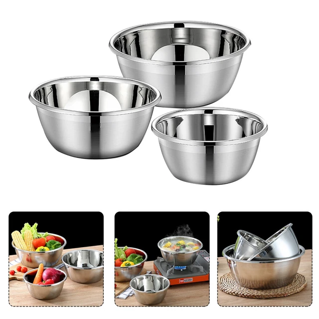 3 ud. Cuencos de acero inoxidable Mezclador Cocina Verduras Alimentos Contenedor de almacenamiento