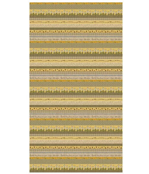 Bee Happy Stripe Fabric Birdhouse Bees Vine Flowers Cotton Benartex By The Yard