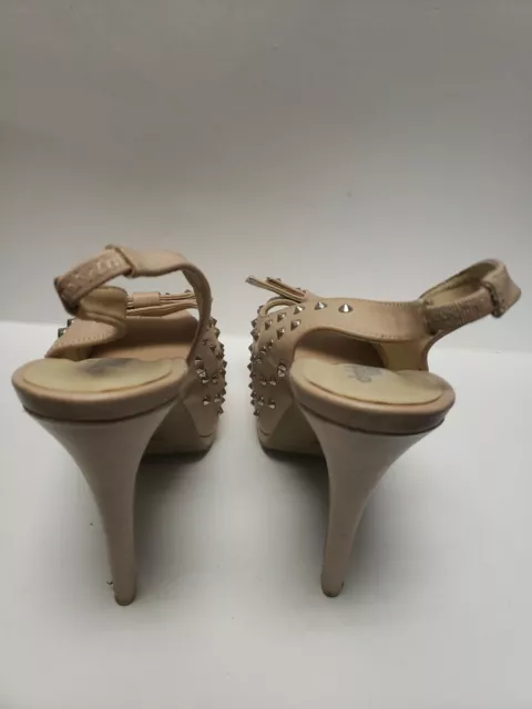 Charlotte Russe Beige/Tan Silver Studded Ophelia High Heels w Ankle Strap Sz 9