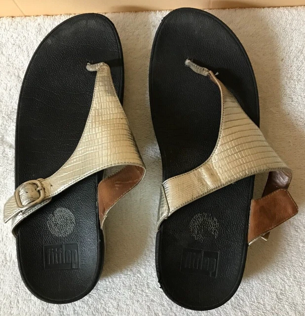 FITFLOP  350-012 Womens Black w/ Silver Thong Slip On SANDALS Shoes, Size 10