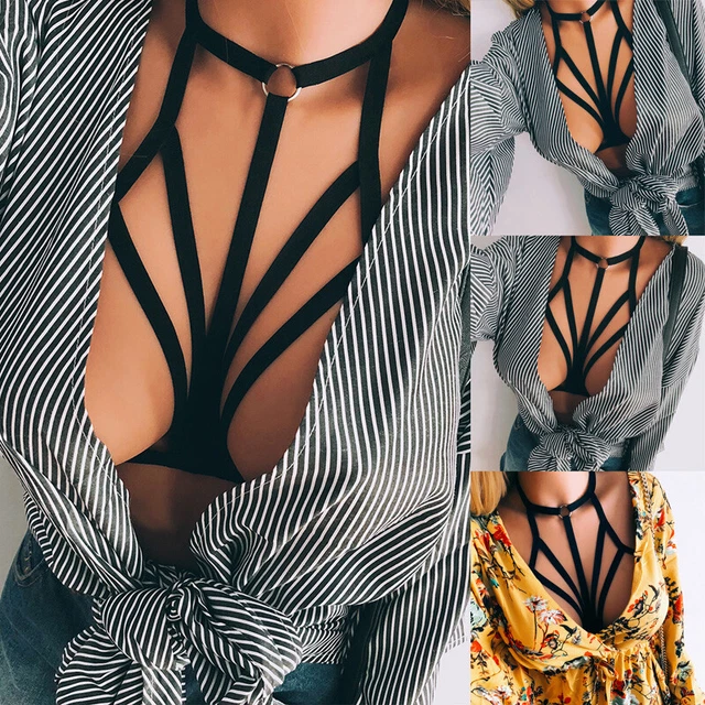 WOMEN HARNESS BRA Bralet Chest Strap Body Bandage Cage Push Up Crop Top  Shirt £5.49 - PicClick UK