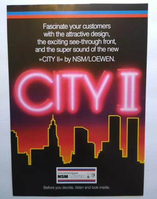 NSM City II Jukebox FLYER Phonograph Music Brochure Foldout Art Print Sheet 1984