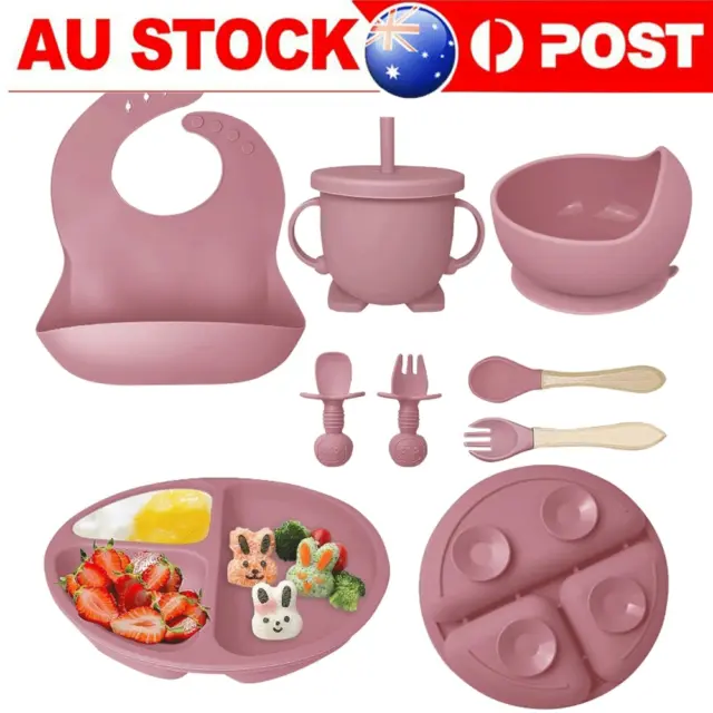 Baby Feeding Bowl Set Silicone Spoon Fork Suction Cup Tableware Dish Dinnerware