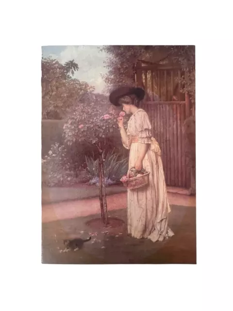 VTG Victorian Woman Greeting Card 5x7 The Vicar's Rose Garden Watercolor Print