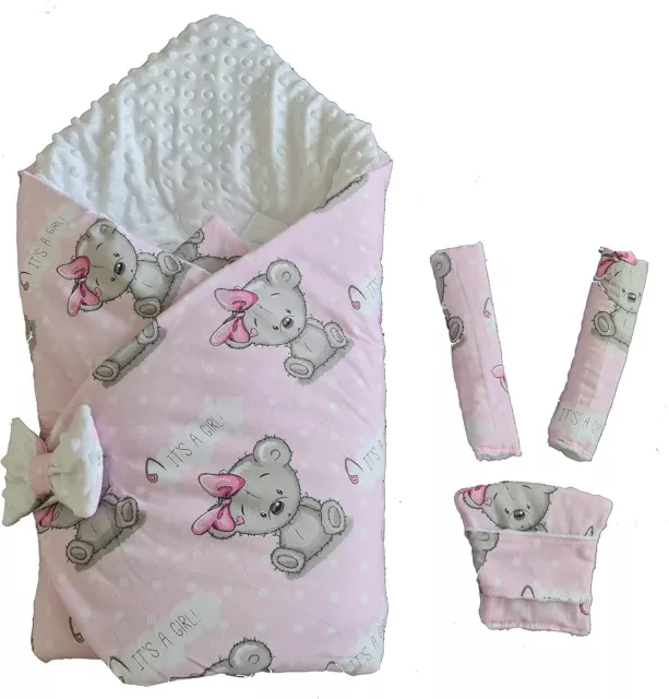 BlueberryShop Minky Baumwolle Autositz Swaddle Wrap/Decke Baby, weiß rosa 2