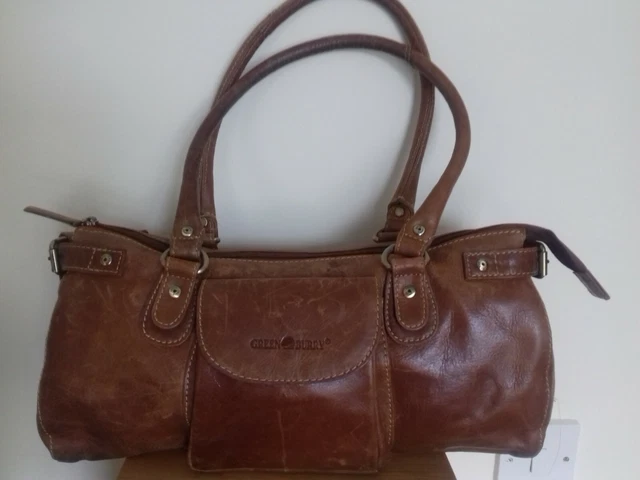 Greenburry Brown Buff Leather Tote Shoulder Bag