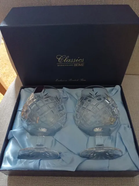 2 X Classics Debenhams Edinburgh "Strathyre" Fine Cut Crystal Brandy Glasses Box