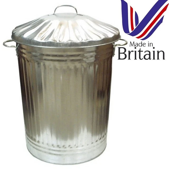 LARGE 90L LITRE Galvanised Metal Bin Rubbish Waste Dustbin Animal Feed