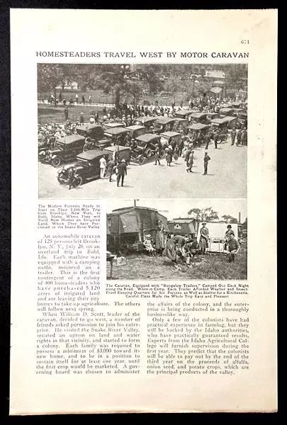 Scotts Modern Caravan 1921 article “Homesteaders Travel West by Motor Caravan”